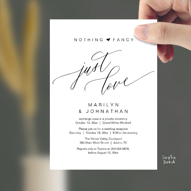 Invitation Rien de Fantaisiste Juste l'Amour Réception de Mar (Nothing Fancy Just Love Modern Wedding Reception Dinner Invitation Card in Black and White)