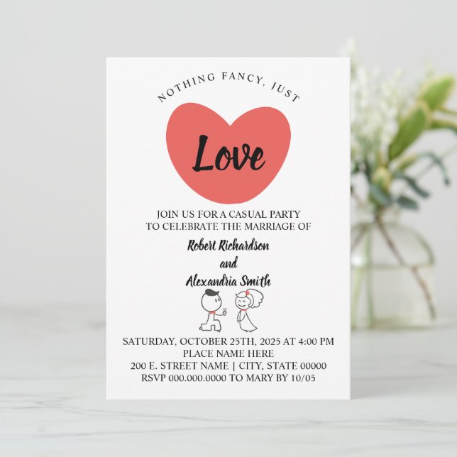 Invitation Rien de fantaisiste, juste un couple de mariés en  (Debout devant)