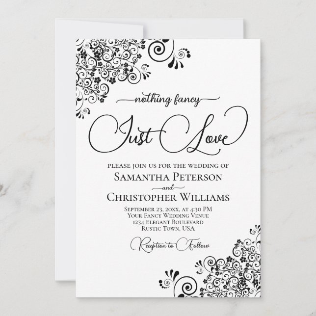 Invitation Rien de Fantaisiste Juste un Mariage Noir & Blanc (Devant)