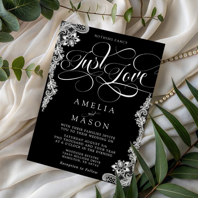 Invitation Rien de Fantastique Juste Amour Mariage en Dentell (Nothing Fancy Just Love Black Lace Wedding Invitation)