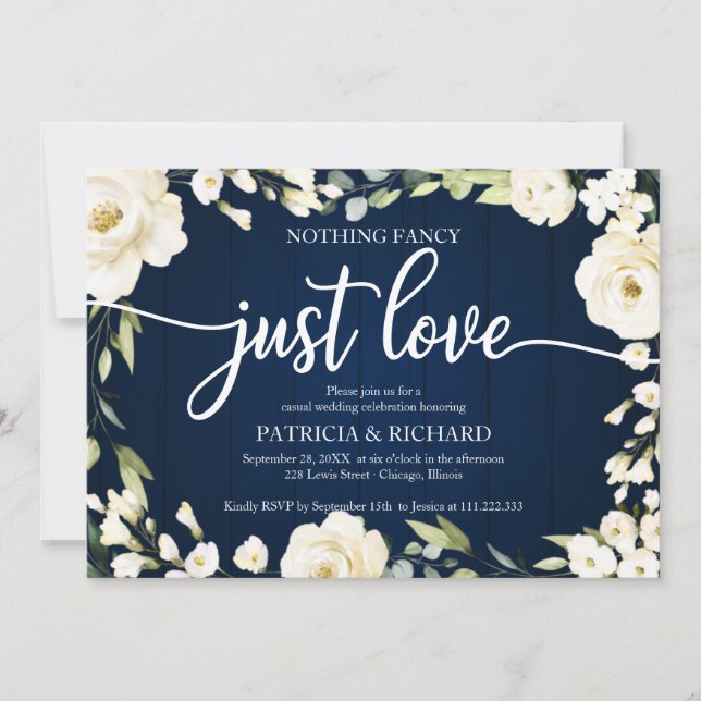Invitation Rien de Fantastique Juste Amour Mariage Fleur Blan (Devant)