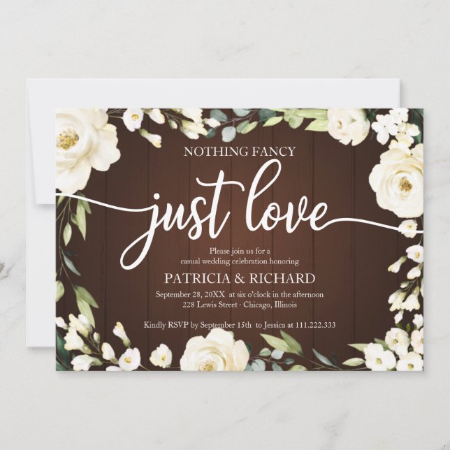 Invitation Rien de Fantastique Juste Amour Mariage Fleur Blan (Devant)