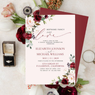 Invitation Rien de Fantastique Juste Amour Rose Pâle Bourgogn