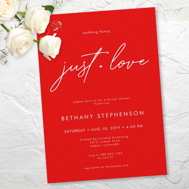 Invitation Rien de Fantastique Juste Amour Rouge Minimal Mari (Nothing Fancy Just Love Red Minimal Bridal Shower Invitation)