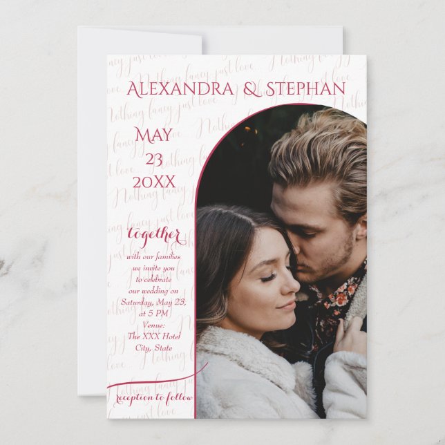 Invitation Rien de Fantastique Juste Amour Script Photo Rose  (Devant)