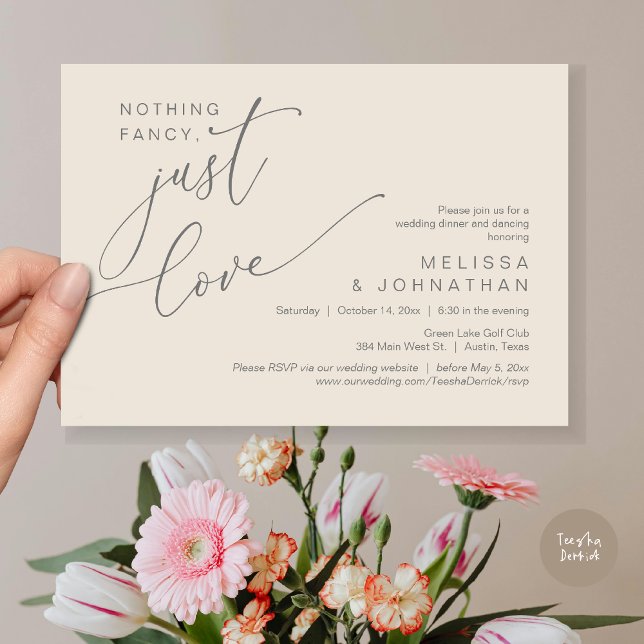 Invitation Rien de Fantastique, Juste de l'Amour, Dîner de Ma (Nothing Fancy, Just Love, Wedding Romantic Dinner Dancing Invitation Card, PDF, in Grey Cream)