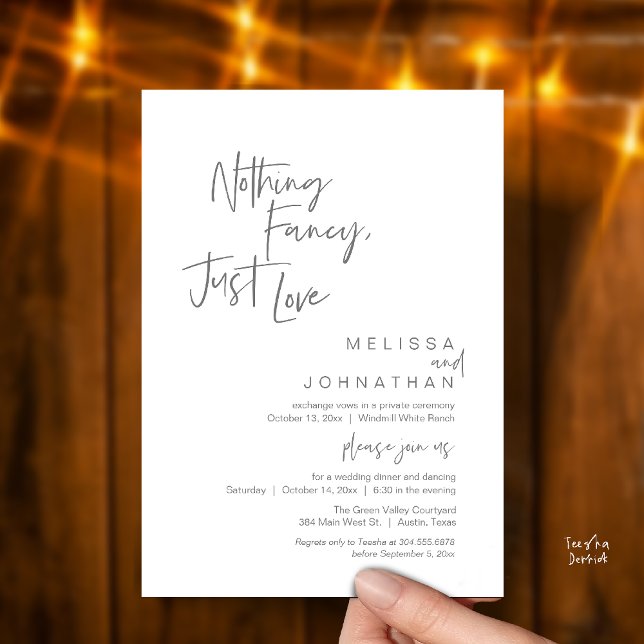 Invitation Rien de Fantastique Juste de l'Amour, Dîner de Mar (Nothing Fancy Just Love, Modern Wedding Reception Dinner Lunch Brunch Invites Card in Dark Grey)