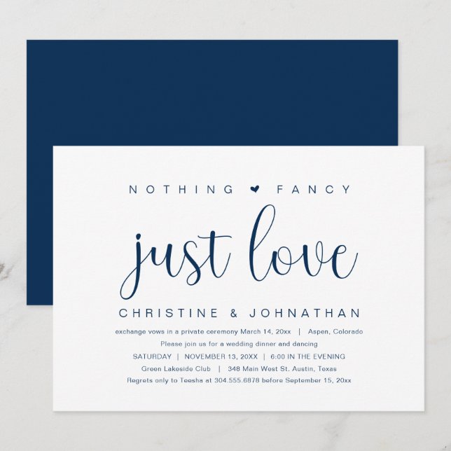 Invitation Rien de Fantastique Juste de l'Amour, Mariage Fuit (Devant / Derrière)
