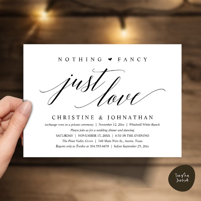 Invitation Rien de Fantastique, Juste de l'Amour, Réception (Modern Classy Nothing Fancy, Just Love, Wedding Reception Dinner Invitation Card in Black and White)