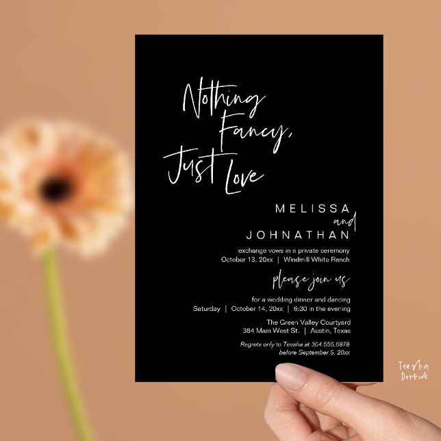 Invitation Rien de Fantastique, Juste de l'Amour, Réception d (Nothing Fancy Just Love, Modern Wedding Reception Dinner Lunch Brunch Invites Card Classy Black)