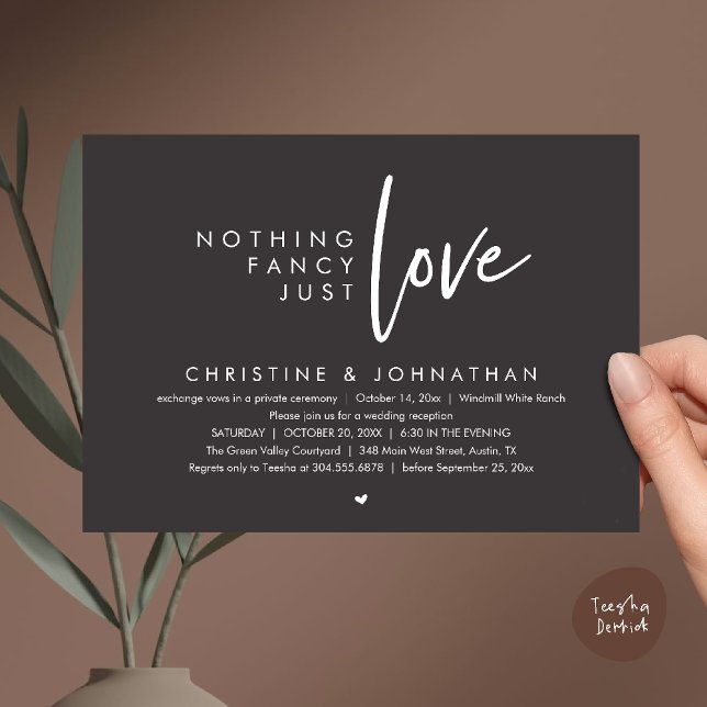 Invitation Rien de Fantastique, Juste de l'Amour, Réception d (Nothing Fancy, Just Love, Modern Wedding Reception Dinner Lunch Brunch Invitation Card Charcoal Grey)