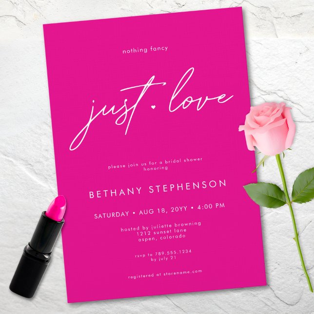 Invitation Rien de Fantastique Juste une Fête de Fiançailles  (Nothing Fancy Just Love Pink Minimal Bridal Shower Invitation)