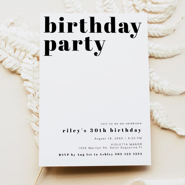 Invitation RILEY Modern Bold Contemporain Anniversaire Party (Créateur téléchargé)