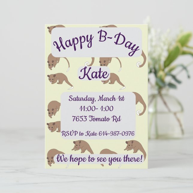 Invitation Ring Tail Possums Happy Birthday (Debout devant)