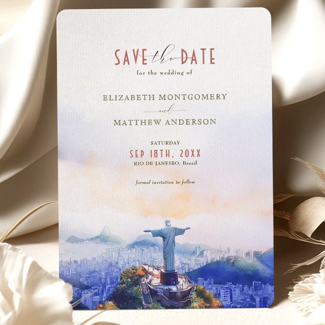 Invitation Rio de Janeiro Brésil Sauvez la date Christ (Créateur téléchargé)