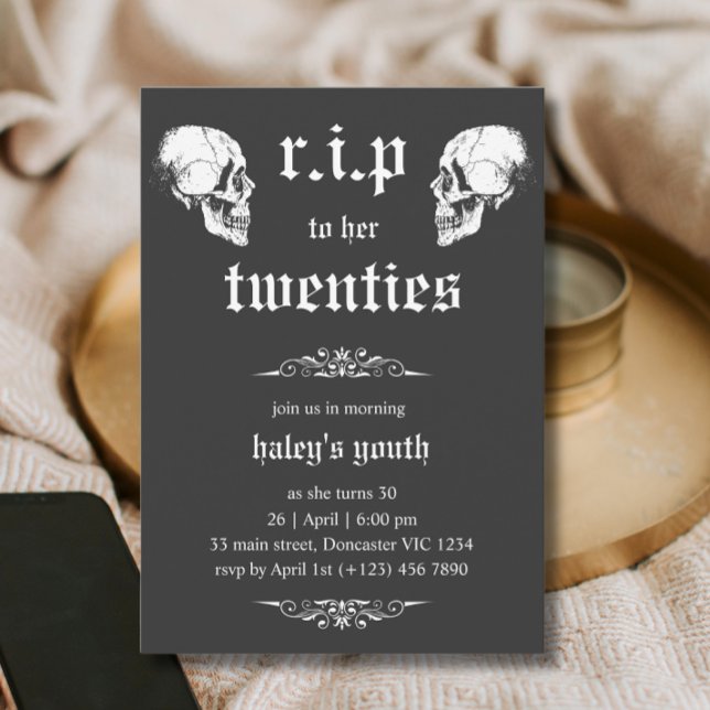 Invitation RIP 20 ans à son 30e anniversaire Gothique Crânes  (Créateur téléchargé)
