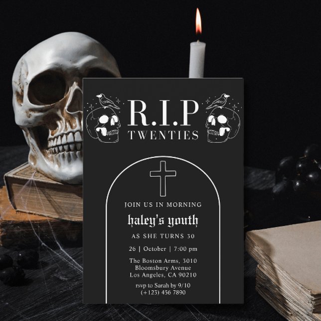 Invitation RIP 20 ans Années 20 Crâne Noir Épouvantable 30e A (Créateur téléchargé)