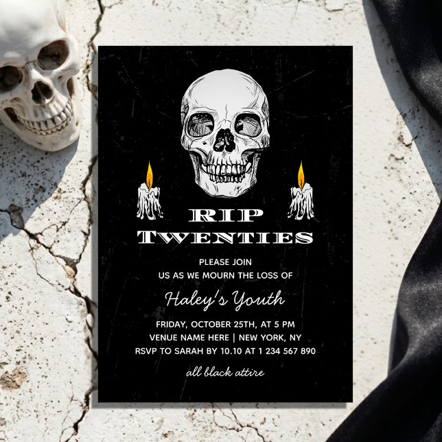 Invitation RIP 20 ans Crâne Gothique Noir 30e Anniversaire (Créateur téléchargé)