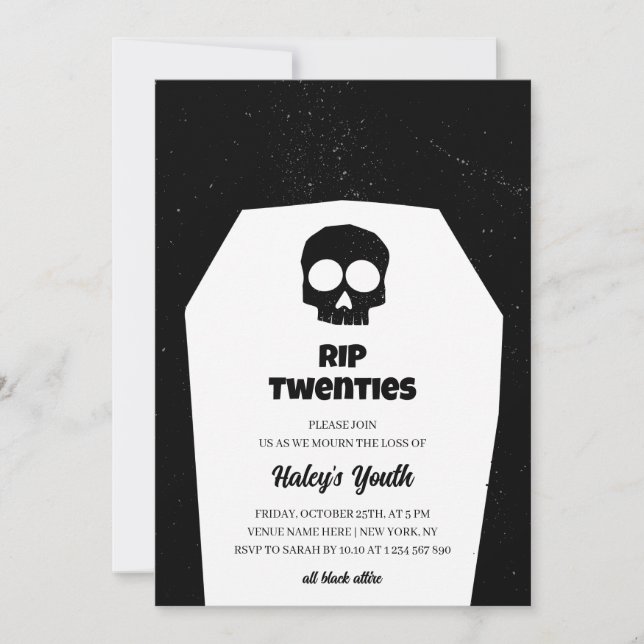 Invitation RIP 20 ans Crâne Gothique Noir 30e Anniversaire (Devant)
