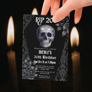 Invitation RIP 20 ans Crâne gothique noir et blanc 30e annive