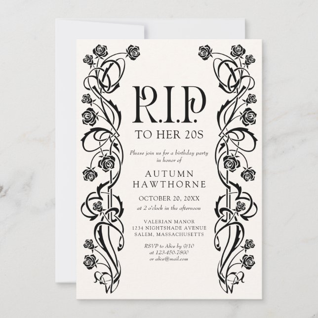 Invitation RIP 20s 30s Gothic Halloween Birthday (Devant)