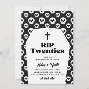 Invitation RIP 20s Années 20 Funérailles Goth Black 30e Anniv
