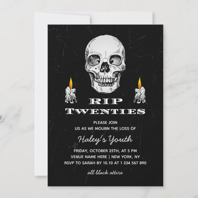 Invitation RIP 20s Années Crâne gothique Noir 30e anniversair (Devant)