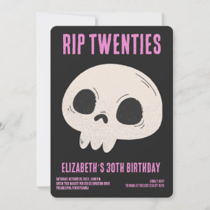 Invitation RIP 20s Black Pink Funny Skull 30e fête d'annivers