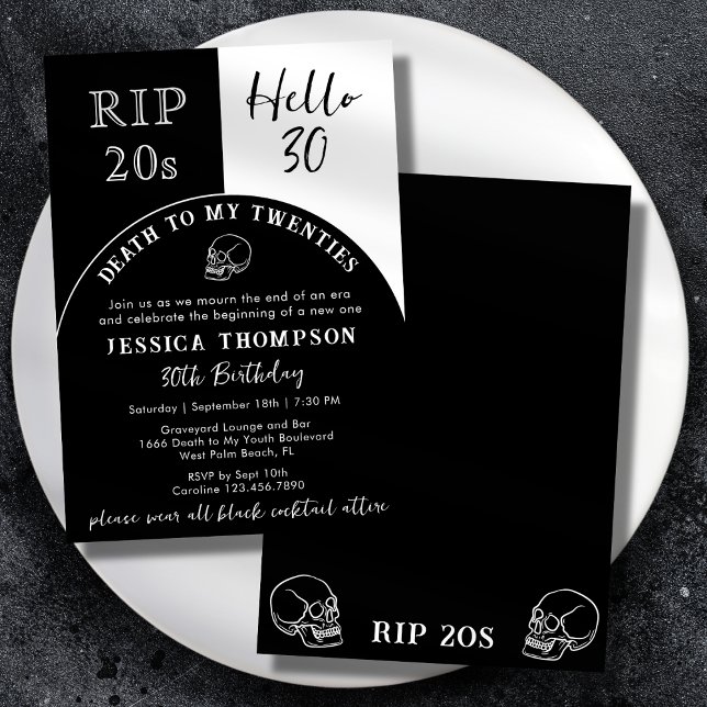 Invitation RIP 20s Bonjour 30 Tombstone Skull 30e anniversair (Créateur téléchargé)