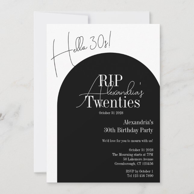 Invitation RIP 20s personnalisée Bonjour 30s 30e anniversaire (Devant)