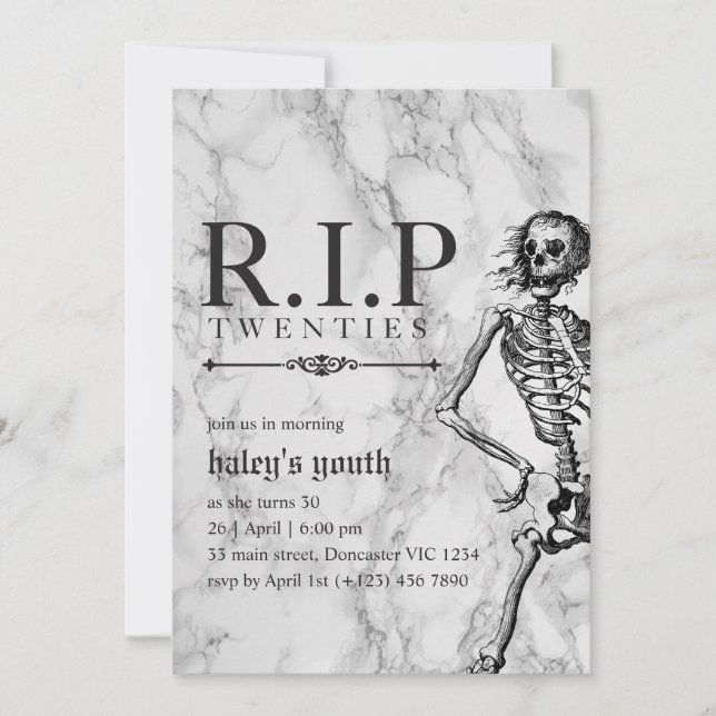 Invitation RIP 20s Vingt ans Drôle Crâne Funérailles 30e Anni (Devant)