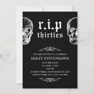 Invitation RIP 30s Thrities Funny Skull Funeral 40th Birthday