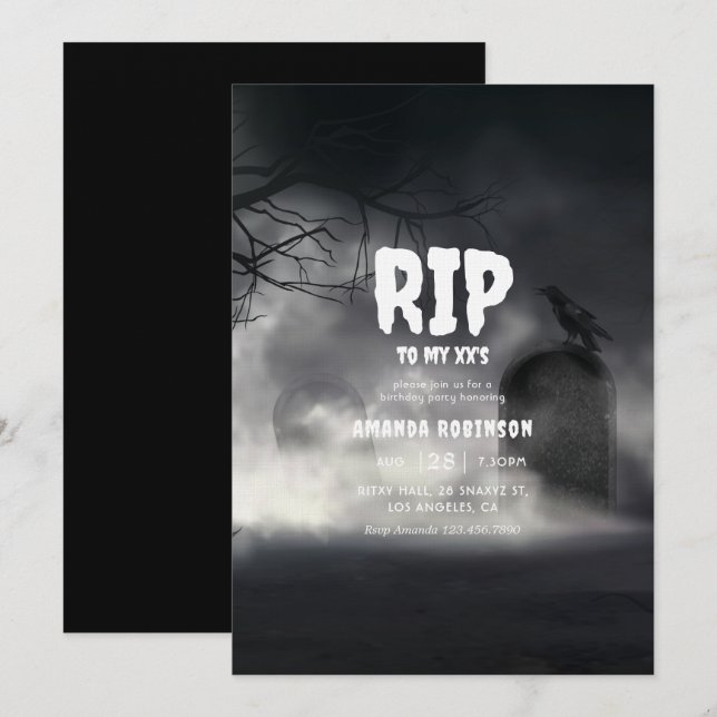 Invitation RIP à ma fête d'anniversaire gothique (âgée de 20  (Devant / Derrière)