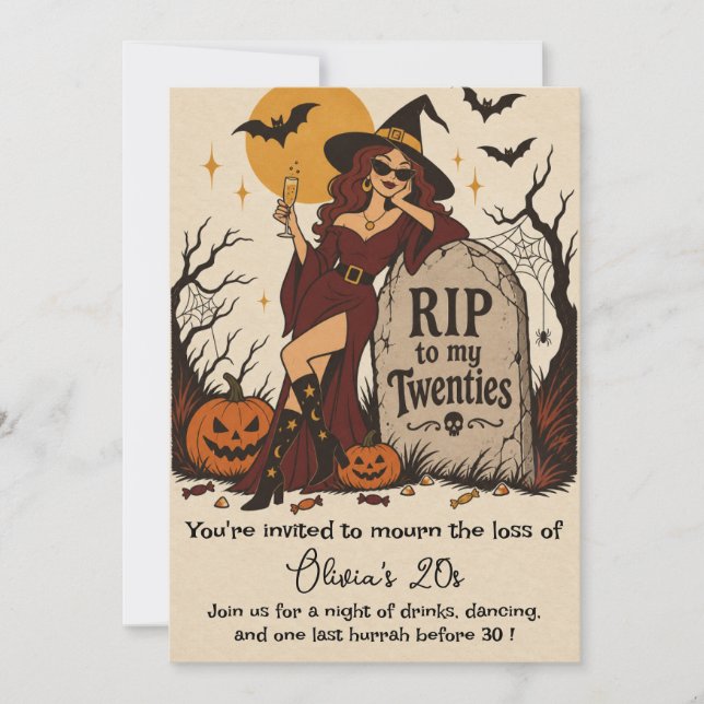 Invitation RIP à mes vingt ans Rétro Halloween 30e anniversai (Devant)