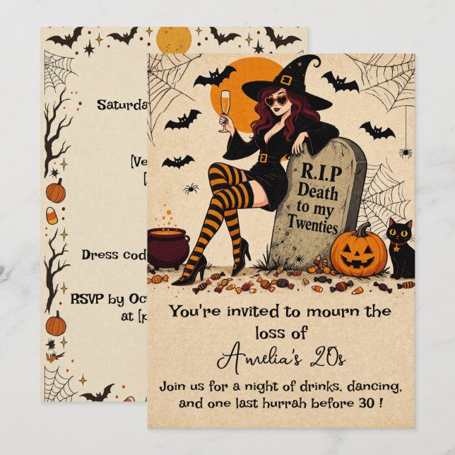 Invitation RIP à mes vingt ans Retro Halloween 30e anniversai (Devant / Derrière)