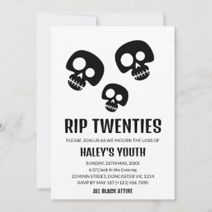 Invitation RIP Années 20 Skull Funny Funeral 30th Birthday