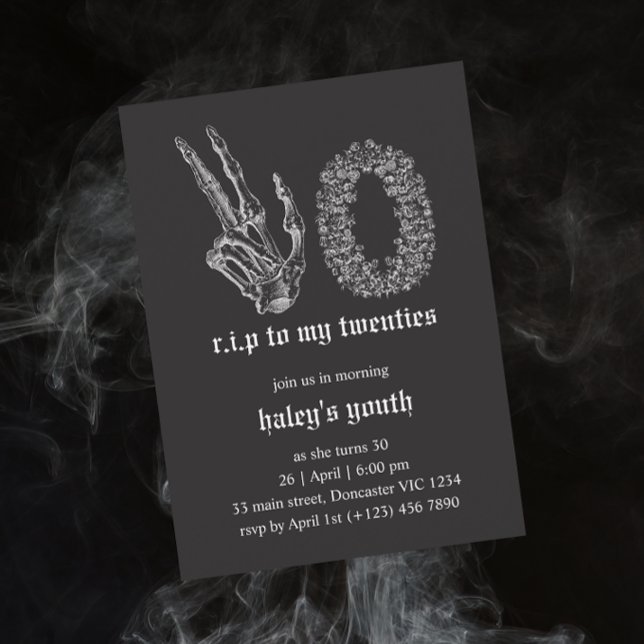 Invitation RIP Années 20 Squelette Funérailles 30e Anniversai (Créateur téléchargé)