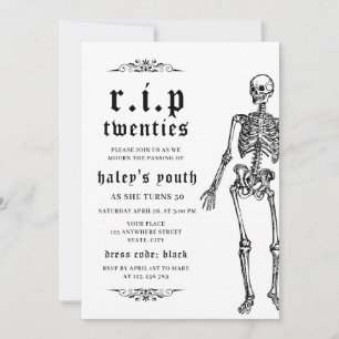 Invitation RIP Années 20's Drôle Skeleton 30e Anniversaire