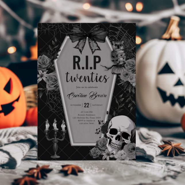 Invitation RIP Années Coquette gothique Halloween Anniversair (RIP Twenties Death to my Twenties Halloween Birthday Invitation)