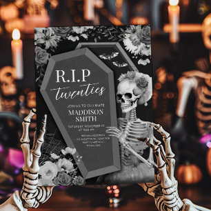 Invitation RIP Années Crâne floral Halloween Anniversaire