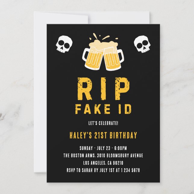 Invitation RIP Fake ID Funny Bière Boire Plaisanterie 21e Ann (Devant)