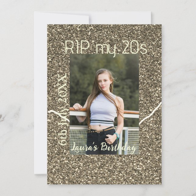 Invitation RIP mes 20 ans argent or anniversaire ajouter nom  (Devant)