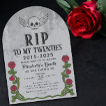Invitation Rip my 20s Gravestone 30th Gothic Birthday Party<br><div class="desc">Tournez 20 dans l'élégance sombre et élégante avec cette Rip mes 20s Gravestone 30e Gothique Anniversaire Invitation! Cet invitation d'anniversaire en forme d'arc ressemble à une pierre de tête, avec un crâne avec emblème d'ailes, des roses, des épines et une texture de pierre gris aquarelle. Parfait pour une fête d'anniversaire...</div>