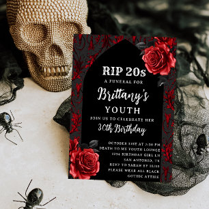 Invitation RIP Roses Rouges Gothiques Funérailles 30e Anniver