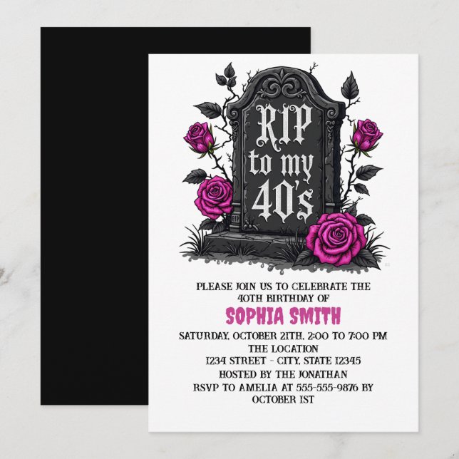 Invitation Rip to 40s Birthday Gothic (Devant / Derrière)