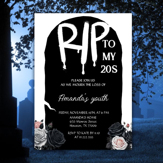Invitation RIP To My 20s Tombstone Arch 30th Birthday Black (Créateur téléchargé)