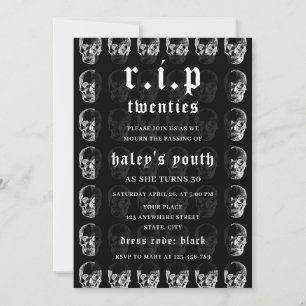 Invitation RIP Twenties 20 ans drôle crâne de mort 30e annive