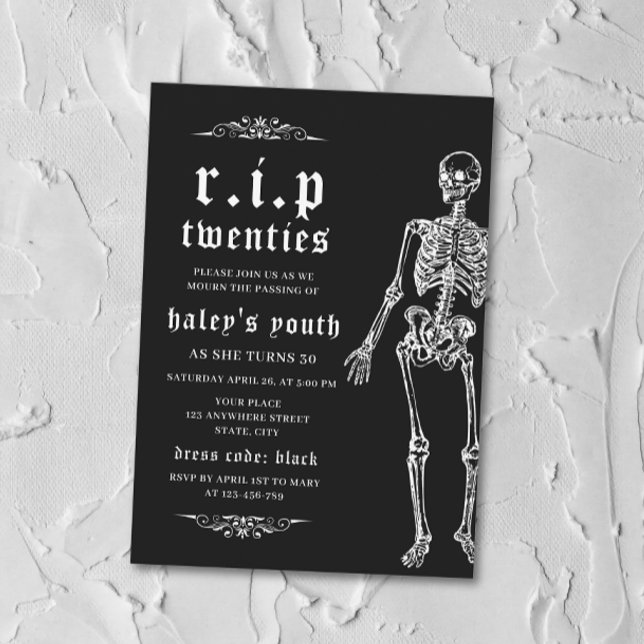 Invitation RIP Twenties 20 ans Squelette drôle 30e anniversai (Créateur téléchargé)