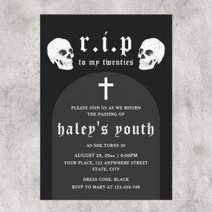 Invitation RIP Twenties 20s Drôle Décès Funérailles 30e Anniv