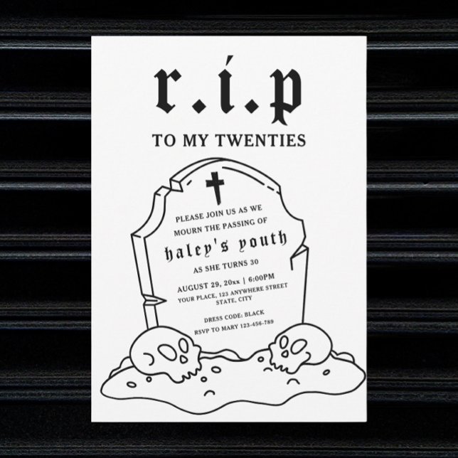 Invitation RIP Twenties 20s Drôle Décès Funérailles 30e Anniv (Créateur téléchargé)